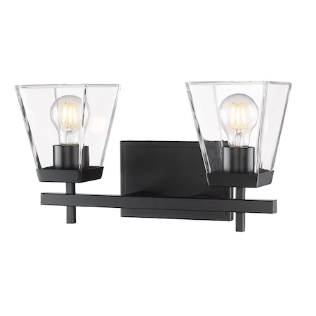 Z-Lite Lauren Vanity, 2-Light, 16 In.W x 6.5 In.L x 8.5 In.H, Matte Black/Clear 819-2V-MB